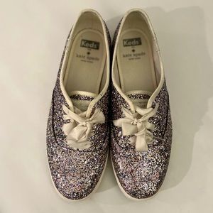 Keds x Kate Spade Champion Silver Multi Glitter Sneakers Sz 8